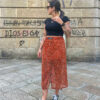 Falda midi de chifón con estampado leopardo coral, cintura elástica y abertura delantera para mujer.