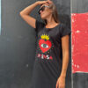 Vestido Cora Intensa negro para mujer con ilustración de corazón, ojo y corona en el frontal.