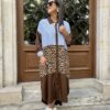 vestido de camisa largo tricolor con estampado leopardo
