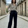 camisa de corazones negros estampados, camisa fina estilo lino